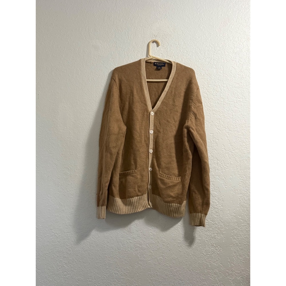 Brooks Brothers 100% Camel Hair Cardigan Sweater Brown Tan Mens XXL V-Neck
